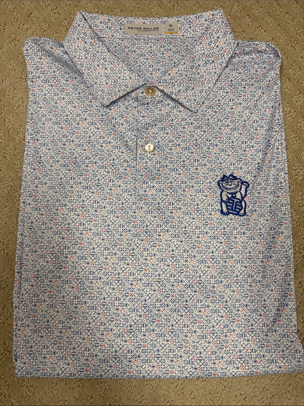 Peter Millar Short-Sleeve Polo with Blue and Red Dice Microprint & Bettinardi